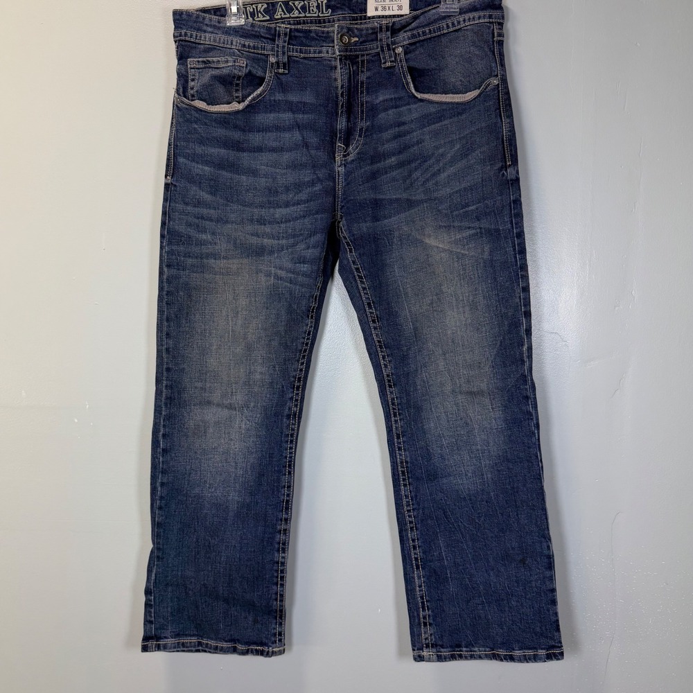 TK Axel Mens Slim Bootcut Jeans Medium Wash‎ Embroidered Flap Pocket 36x30